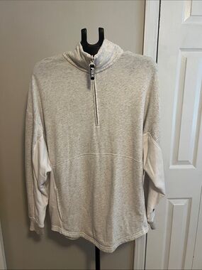 PINK Victoria's Secret Heather Light Gray Quarter-Zip Pullover